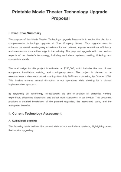 Free Printable Movie Theater Technology Upgrade Proposal Template to Edit Online