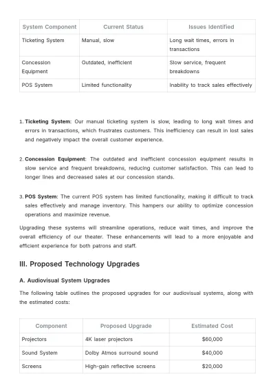 Free Printable Movie Theater Technology Upgrade Proposal Template to Edit Online