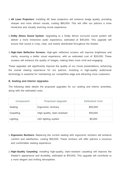 Free Printable Movie Theater Technology Upgrade Proposal Template to Edit Online