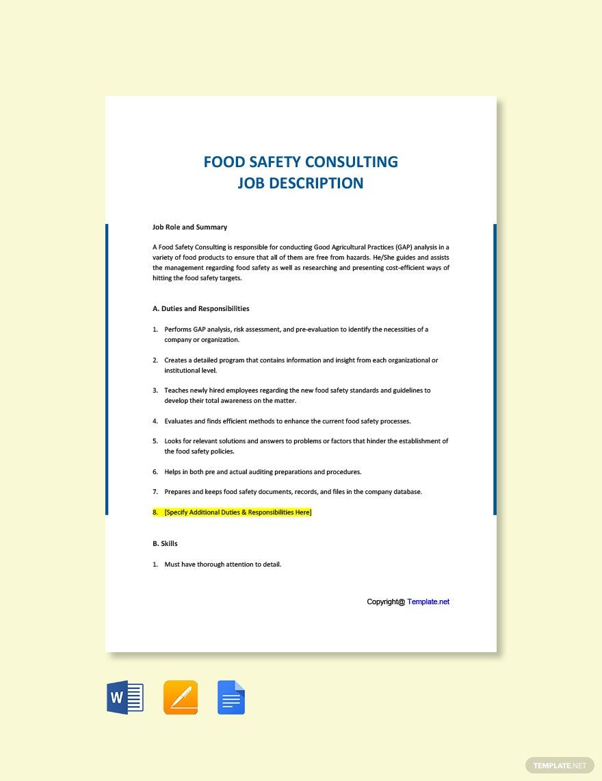 Food Safety Consulting Job Description Template