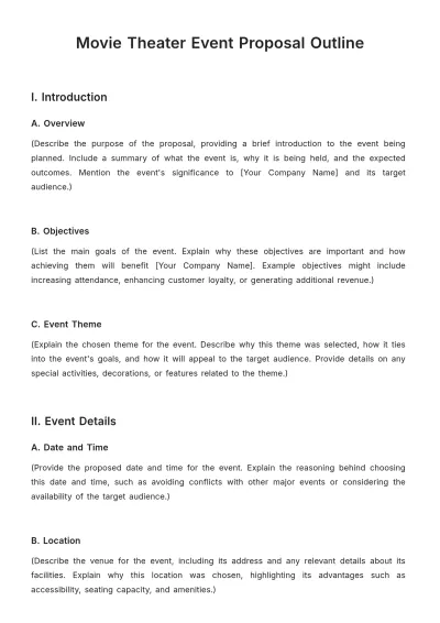 Free Movie Theater Event Proposal Outline Template to Edit Online