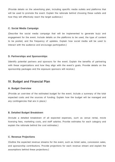 Free Movie Theater Event Proposal Outline Template to Edit Online
