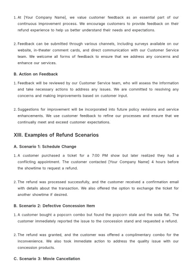 Free Simple??Movie Theater Refund Policy Template to Edit Online