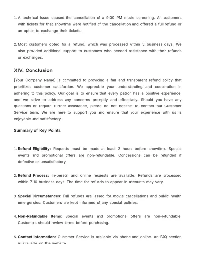 Free Simple??Movie Theater Refund Policy Template to Edit Online