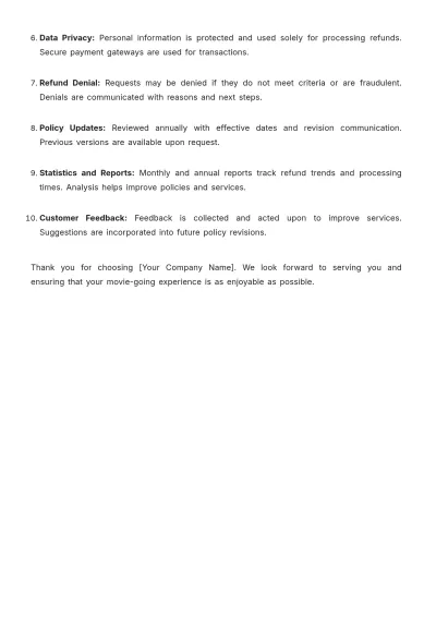Free Simple??Movie Theater Refund Policy Template to Edit Online