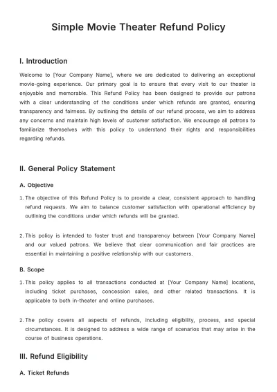 Free Simple??Movie Theater Refund Policy Template to Edit Online