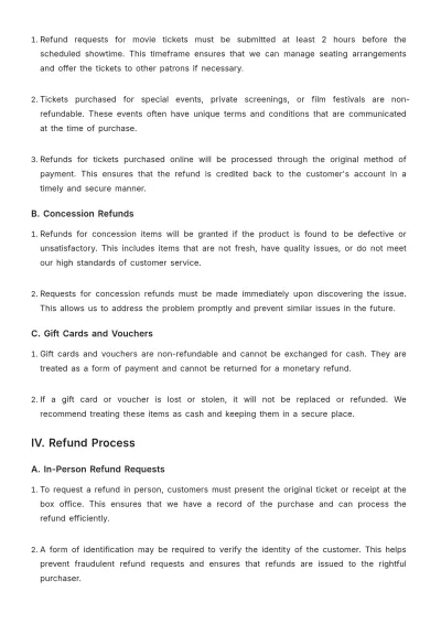 Free Simple??Movie Theater Refund Policy Template to Edit Online