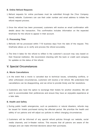 Free Simple??Movie Theater Refund Policy Template to Edit Online