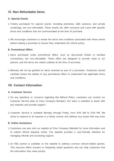 Free Simple??Movie Theater Refund Policy Template to Edit Online