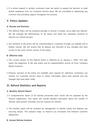 Free Simple??Movie Theater Refund Policy Template to Edit Online