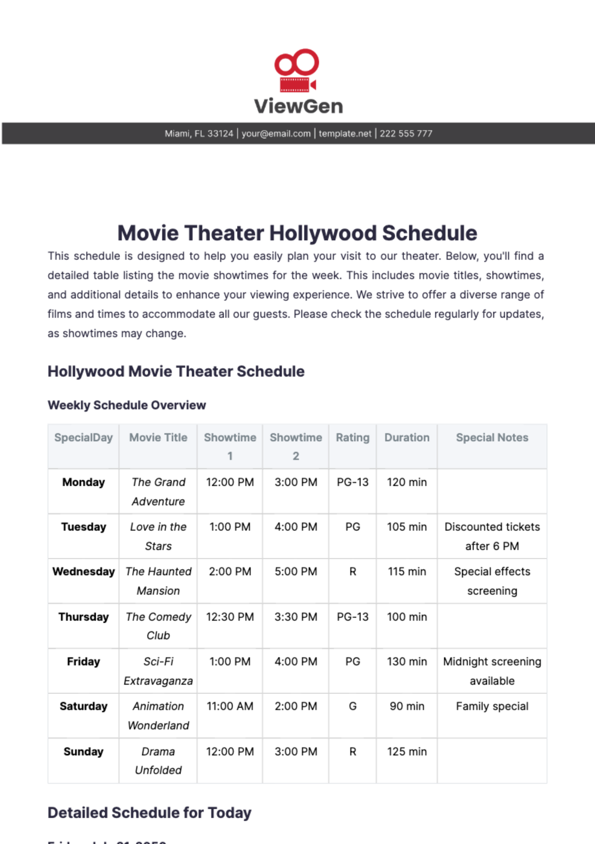 Movie Theater Hollywood Schedule Template - Edit Online & Download