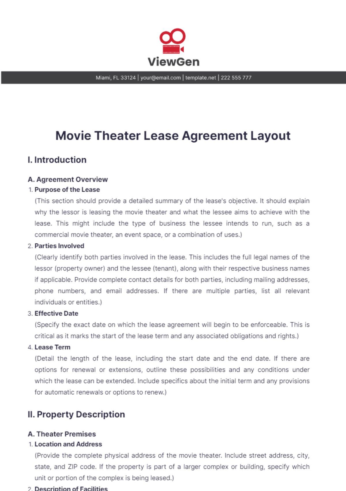 Movie Theater Lease Agreement Layout Template - Edit Online & Download