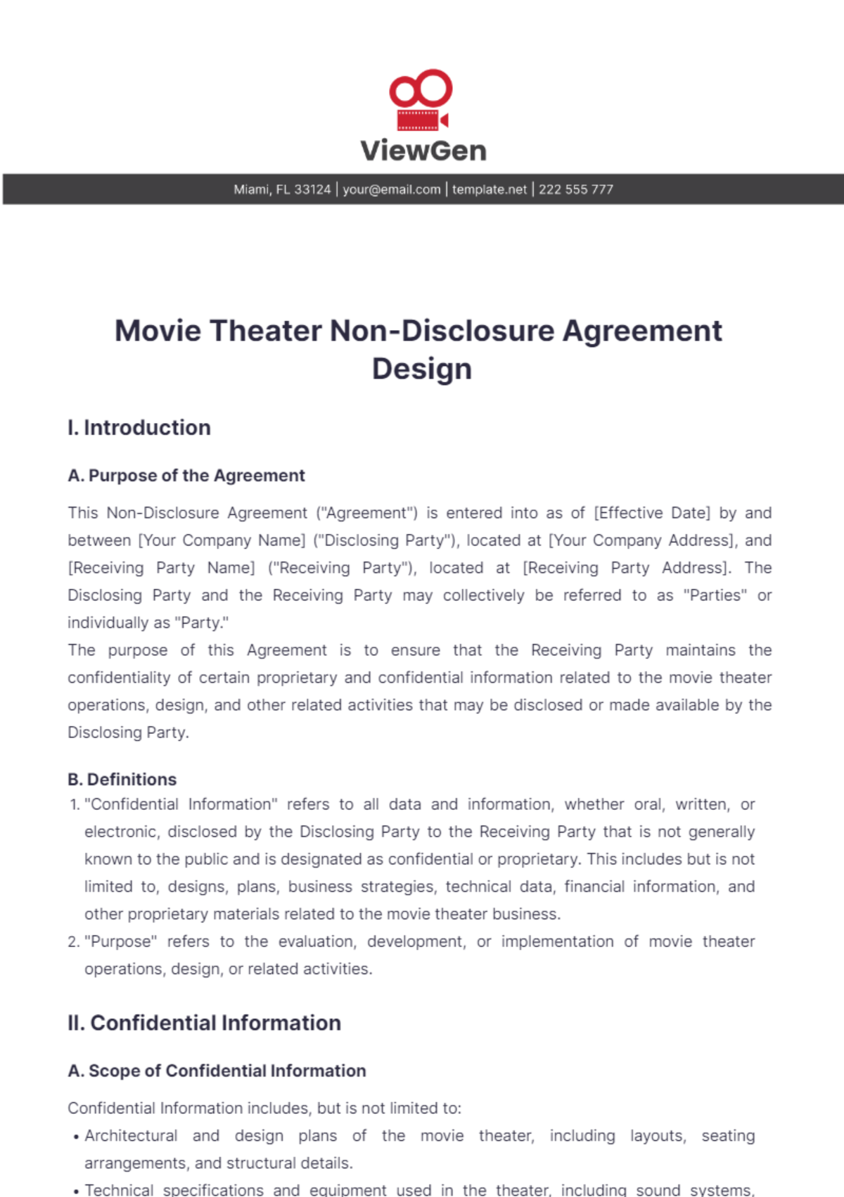 Movie Theater Non-Disclosure Agreement Design Template - Edit Online & Download