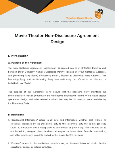 Free Movie Theater Non-Disclosure Agreement Design Template to Edit Online