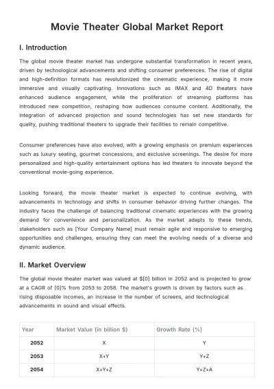 Free Movie Theater Global Market Report Template to Edit Online
