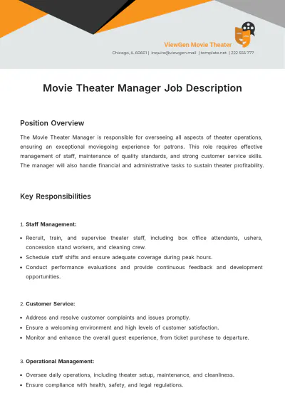 Free Movie Theater Manager Job Description Template to Edit Online