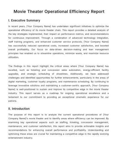 Free Movie Theater Operational Efficiency Report Template to Edit Online
