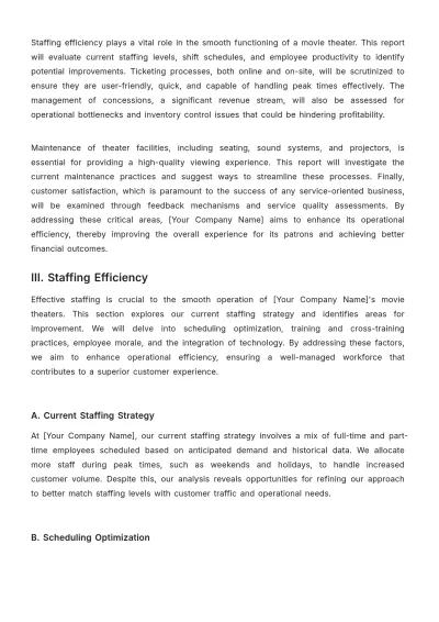 Free Movie Theater Operational Efficiency Report Template to Edit Online