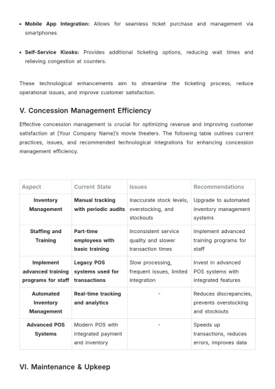 Free Movie Theater Operational Efficiency Report Template to Edit Online