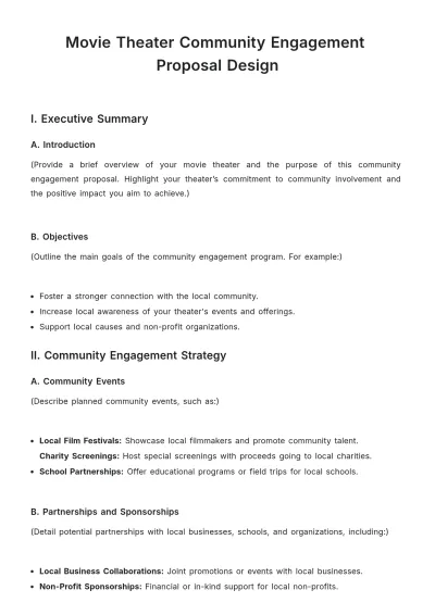 Free Movie Theater Community Engagement Proposal Design Template to Edit Online