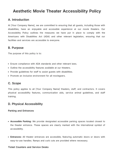 Free Aesthetic Movie Theater Accessibility Policy Template to Edit Online