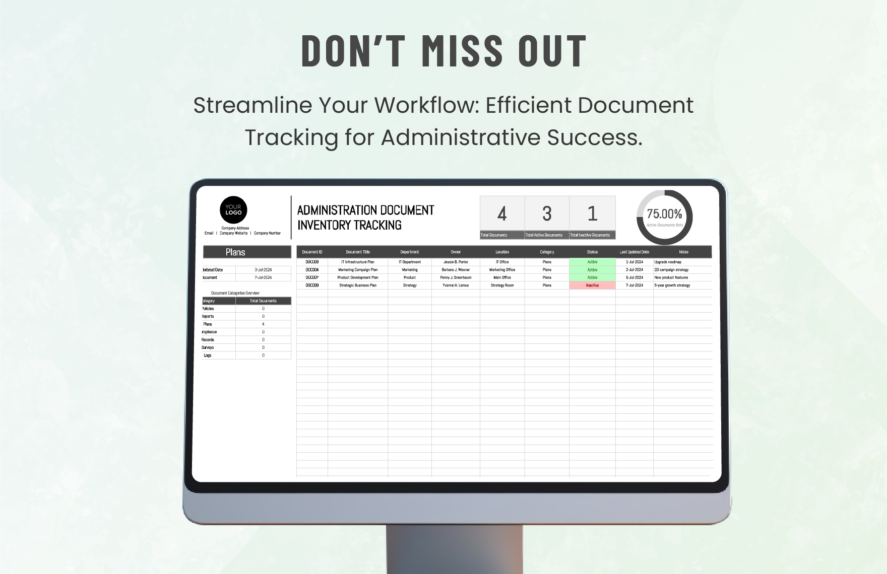 Administration Document Inventory Tracking Template