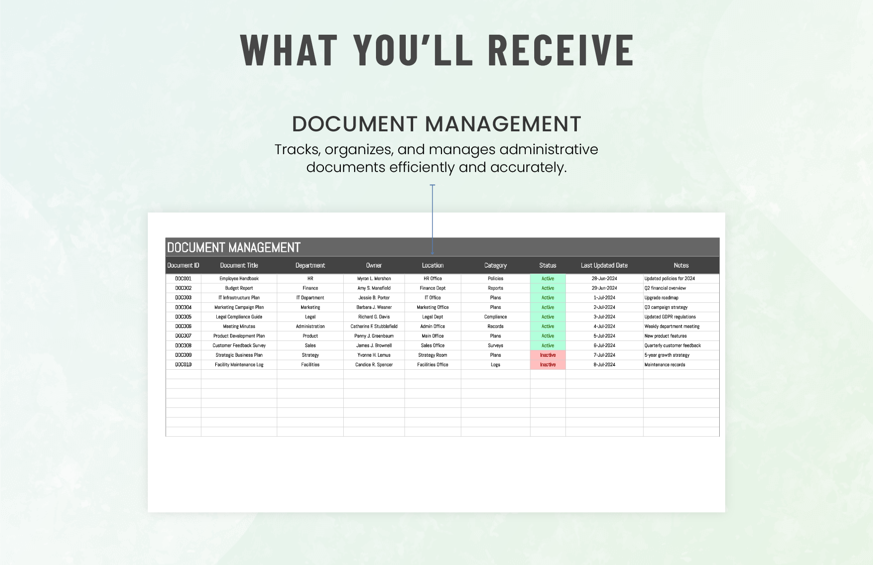 Administration Document Inventory Tracking Template
