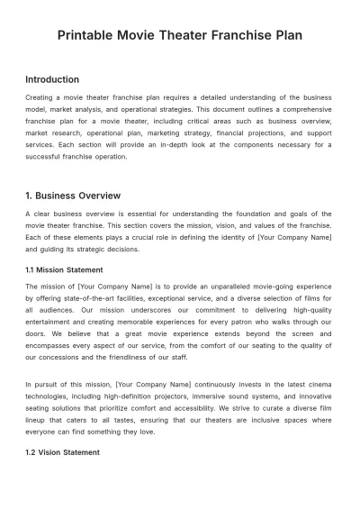 Free Printable Movie Theater Franchise Plan Template to Edit Online