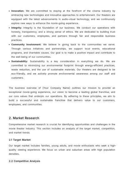 Free Printable Movie Theater Franchise Plan Template to Edit Online