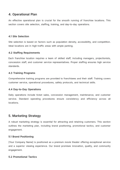 Free Printable Movie Theater Franchise Plan Template to Edit Online