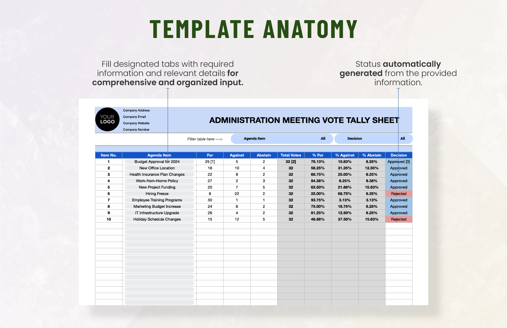 Administration Meeting Vote Tally Sheet Template in Excel, Google ...