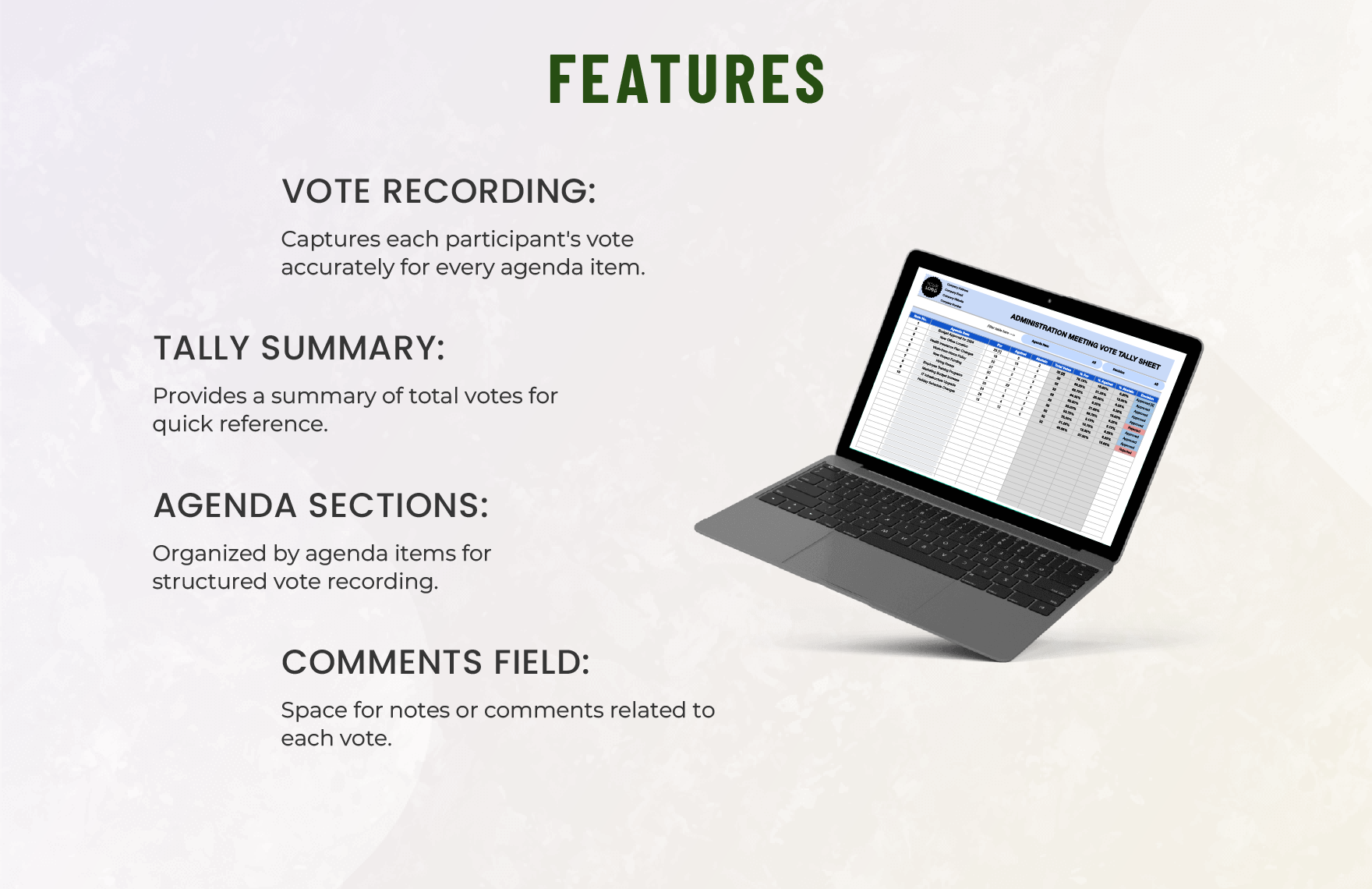 Administration Meeting Vote Tally Sheet Template in Excel, Google ...