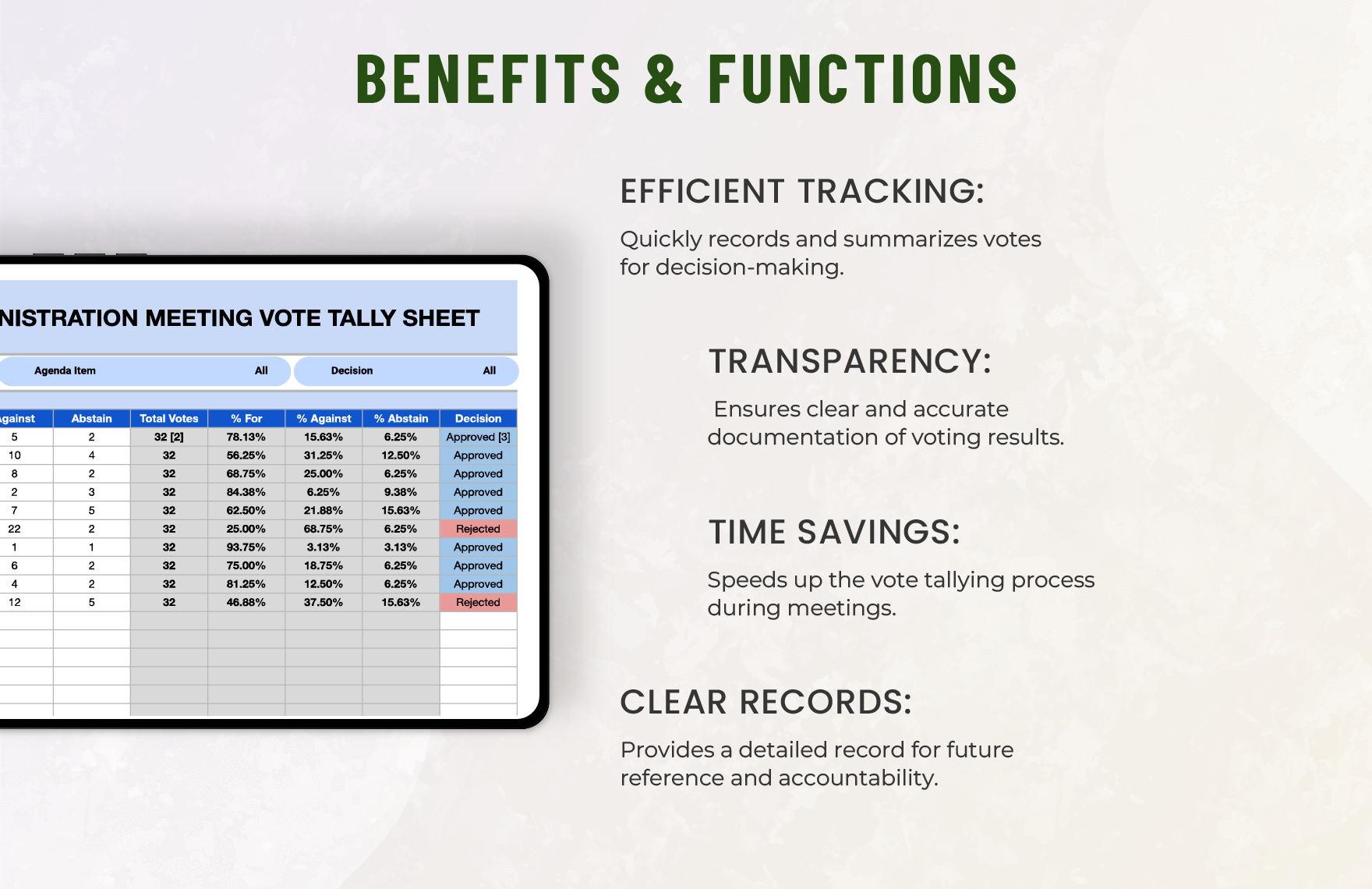 Administration Meeting Vote Tally Sheet Template in Excel, Google ...