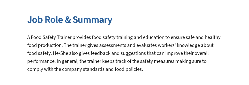 Food Safety Trainer Job Ad Description Template Free PDF Google 