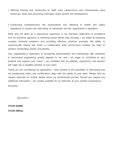 Free Mechanical Supervisor Cover Letter to Edit Online