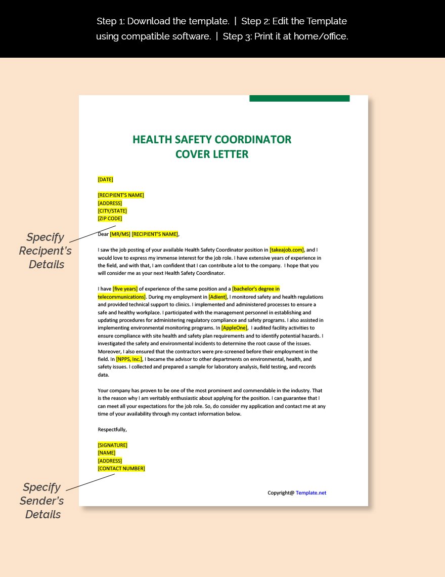 Health Safety Coordinator Cover Letter