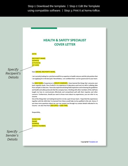 health safety cover letter sample