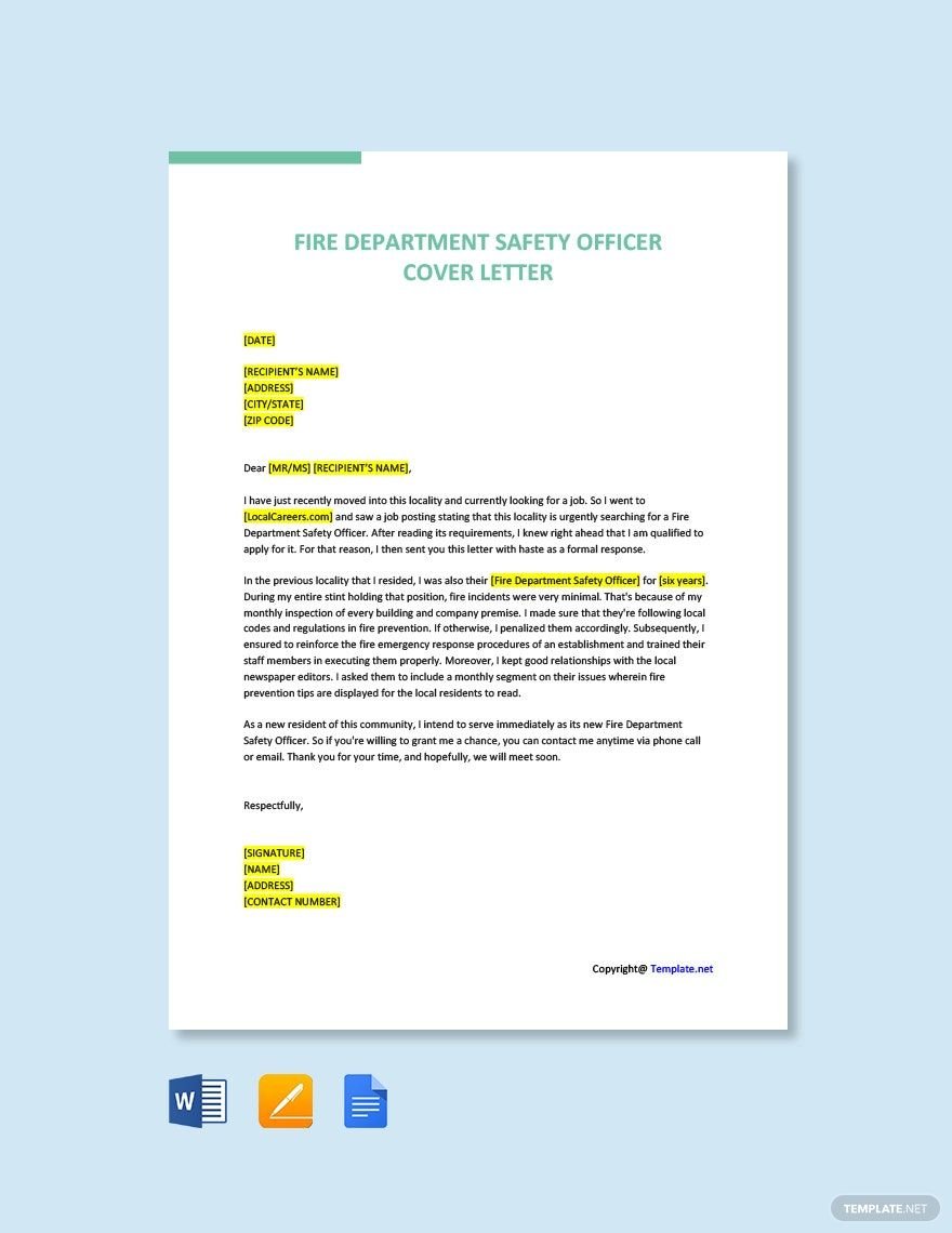 Fire Department Safety Officer Cover Letter Template