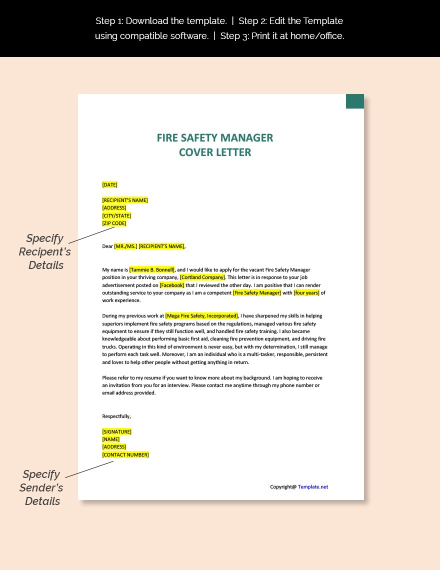 Fire Safety Manager Cover Letter Template