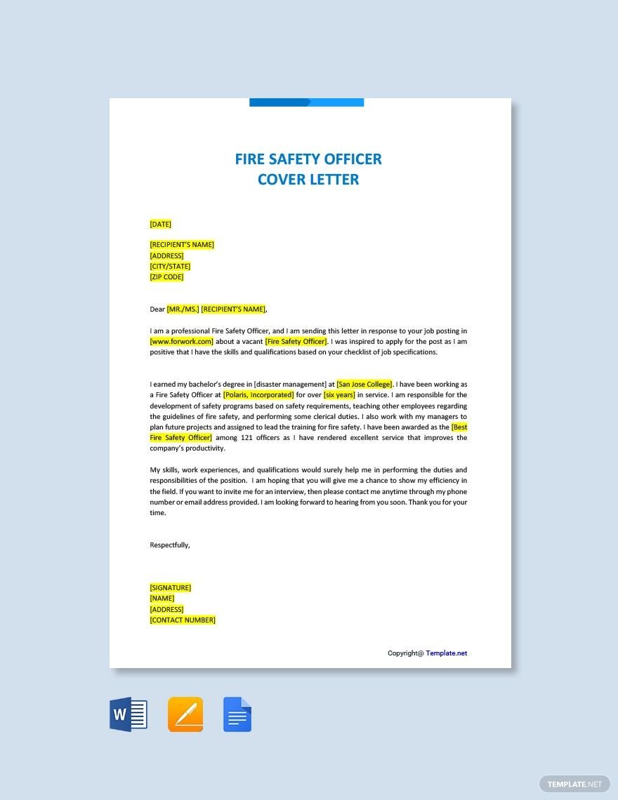 Fire Safety Officer Cover Letter Template