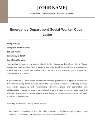 Free Emergency Department Social Worker Cover Letter to Edit Online