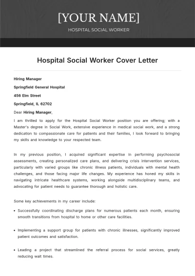 Free Hospital Social Worker Cover Letter to Edit Online
