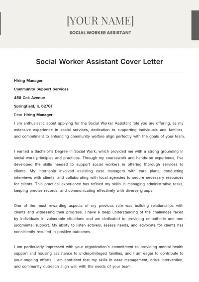 Free Social Worker Assistant Cover Letter to Edit Online