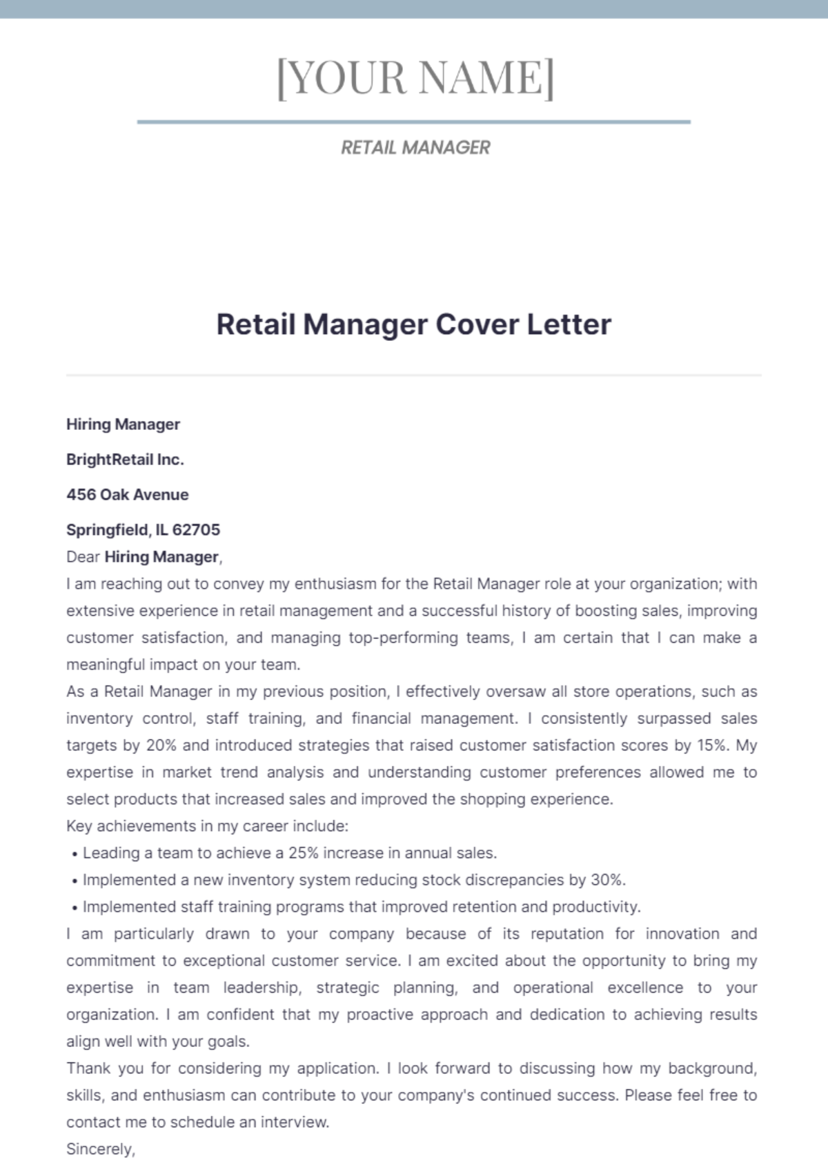 cover letter examples for retail area manager