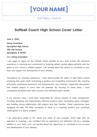 Free Softball Coach High School Cover Letter to Edit Online