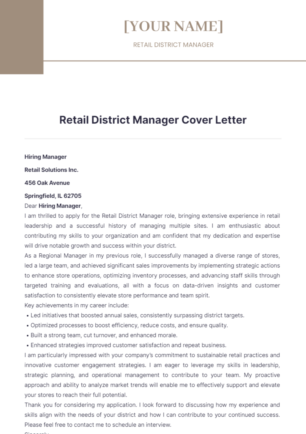 Retail District Manager Cover Letter - Edit Online & Download