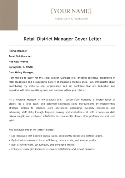 Free Retail District Manager Cover Letter to Edit Online