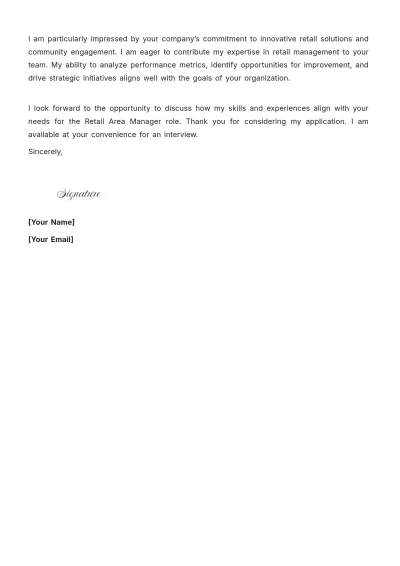 Free Retail Area Manager Cover Letter to Edit Online