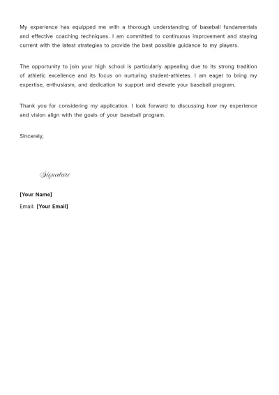 Free Baseball Coach High School Cover Letter to Edit Online