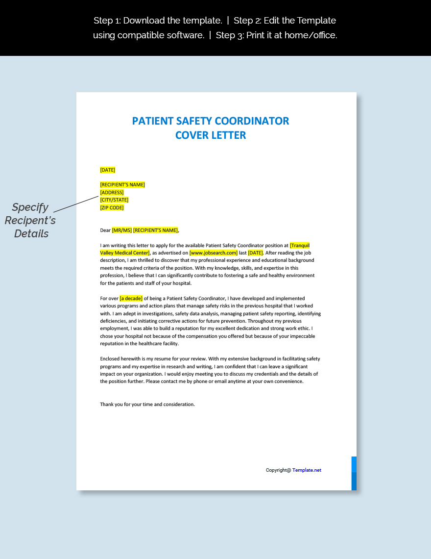 Patient Safety Coordinator Cover Letter